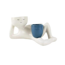 (blue) Lazy Guy Planter, Funny Plant Pots, Lazy Little Character Flowerpot
