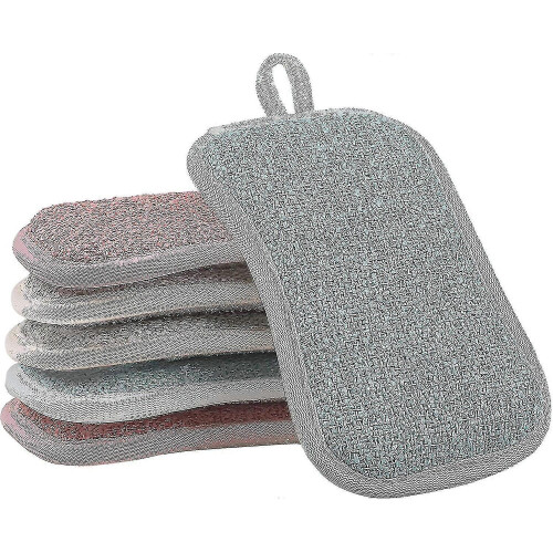 6 Pack Kitchen Scrub Sponges Reusable Non-scratch Microfiber Sponge Heavy Duty - Pengj