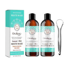 (2pcs) 3x Advanced Oil Pulling with Tongue Scraper, Natural Alcohol Free Mouthwash with Coconut Oil