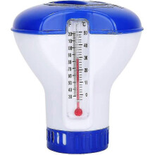 Swimming Pool Chlorine Floating Roller Floating Chemical Thermometer Pool Chemical Chlorine Dispenser with Thermometer Tablet Holder6*10cm - DD