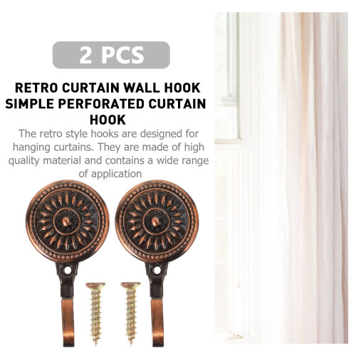2Pcs Red Curtain Hold Back Hooks Zinc Alloy Retro Practical Wall Hook 2