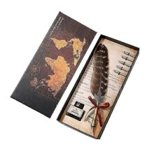 (Color 03) Retro Classical Fountain Pen Old European Style Feather Dip Writing Pen Ink Bottle Set Gift Box - RiRi