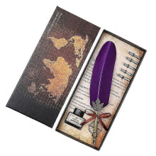 (Color 02) Retro Classical Fountain Pen Old European Style Feather Dip Writing Pen Ink Bottle Set Gift Box - RiRi