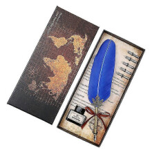 (Color 06) Retro Classical Fountain Pen Old European Style Feather Dip Writing Pen Ink Bottle Set Gift Box - RiRi