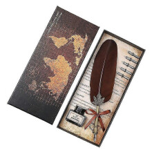 (Color 04) Retro Classical Fountain Pen Old European Style Feather Dip Writing Pen Ink Bottle Set Gift Box - RiRi