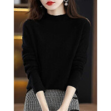 (M,Black China)100% Wool Cashmere Sweater Women Knitted Sweater Turtleneck Long Sleeve Pullover Autumn Winter Clothing Warm Jumper Tops - DD