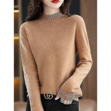 (XL,Brown China)100% Wool Cashmere Sweater Women Knitted Sweater Turtleneck Long Sleeve Pullover Autumn Winter Clothing Warm Jumper Tops - DD