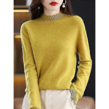 (XXL,Yellow China)100% Wool Cashmere Sweater Women Knitted Sweater Turtleneck Long Sleeve Pullover Autumn Winter Clothing Warm Jumper Tops - DD