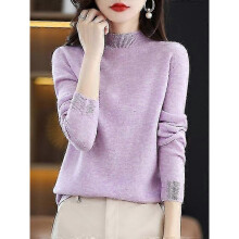 (XL,Light Purple China)100% Wool Cashmere Sweater Women Knitted Sweater Turtleneck Long Sleeve Pullover Autumn Winter Clothing Warm Jumper Tops - DD