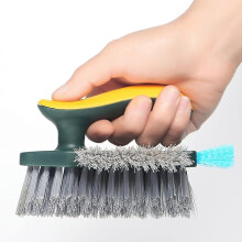 (Yellow green)Cleaning Brushes 4 In 1 Floor Scrub Brush, V-shape Gap Scrub Brush, Tile Grout Cleaner Brush Corner Crevice Scrubber Baseboards Brush
