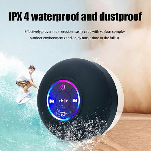 (Black with stickers) Wireless Shower Speaker Waterproof 5.0 Bluetooth Speaker with Suction 1