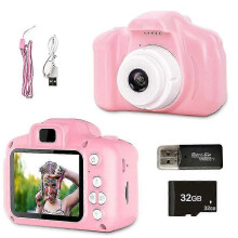 (32G TF Card, Pink) Kids Camera Waterproof 1080p Hd Screen Photography Video Camera Outdoor Toy - DD
