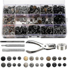 Snap Button Clasps Kit, 120 Set Metal Snaps Button Press Studs with Punch Pliers And 4 Pieces Fixing Tool Kit for Clothing Craft Repairs, 6 Colors - P