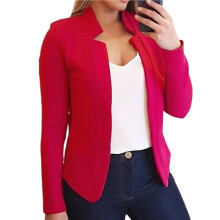 Womens' Open Front Blazer Long Sleeve Jacket Casual Business Work Office Coat Red L