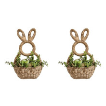 2X Bunny Basket Hängande Väggficka Vårdekor, Handvävd Wicker Påskharekorg Väggficka, för Dekorationer