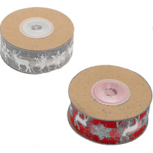 20m Wrapping Ribbon Roll: Diy Christmas Gift Wrapping Ribbon with Elk Deer Snowflake Print Winter Holida - RIpj
