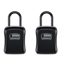 2X Outdoor Password Key Boxs Extended Locking Hook Steel Wire Hanging Key Storage Waterproof Key 4 Digit Code Box Black