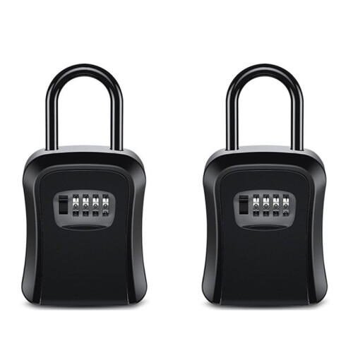 2X Outdoor Password Key Boxs Extended Locking Hook Steel Wire Hanging Key Storage Waterproof Key 4 Digit Code Box Black