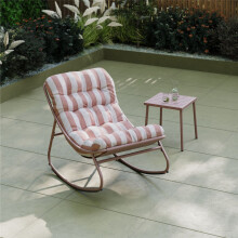 CHARLES BENTLEY Rocking Chair, Steel, Comfy, Weather Resistant, UV Protected, Terracotta Frame, Terracotta striped Cushions, Deep Filled Cushions,