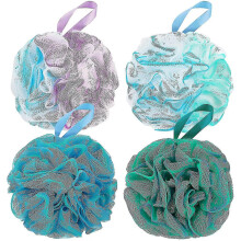 4pcs Bath Shower Loofah Sponge Bath Mesh Pouf Shower Ball Body Scrubber