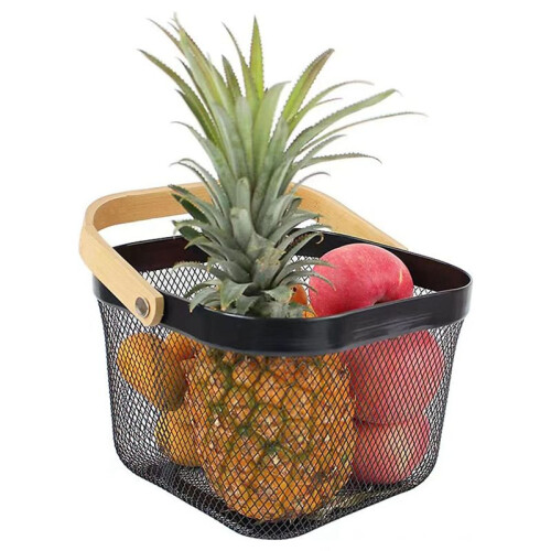 2X Metal Mesh Basket, Multi-Functional Hanging Kitchen Baskets Fruit Basket with Handle Black 1