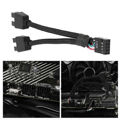 Computer Motherboard USB 2.0 9Pin to Dual 9 Pin Extension Cable Black 2