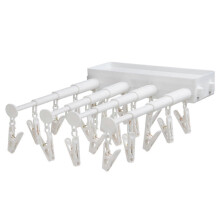 (White) Wall-mounted Retractable Folding Underwear Drying Rack, Dormitory Free Punching Clothespin - Pengj