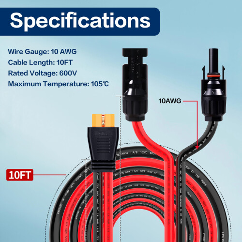 10AWG 10FT Solar Extension Cable to XT60i for Stable Power Transfer and Flexible Panel Placement 1