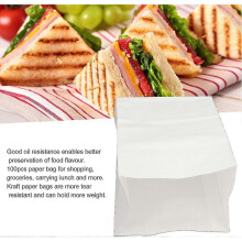 100 Pack White Kraft Paper Bags, Food Grade Grease Proof Wax Bags, Great for Snack Bread, Paper Bags Bulk Wax Paper - RIpj