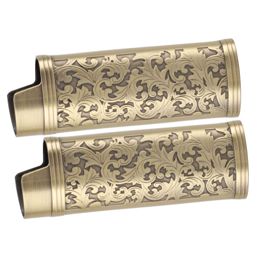 2-Pcs Floral Zinc Alloy Lighter Case Bronze 1