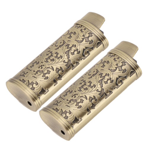 2-Pcs Floral Zinc Alloy Lighter Case Bronze 2