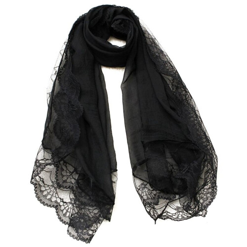 20X Donna Nero Sciarpe Chiffon Sciarpa In Pizzo Sciarpa Avvolgente 1