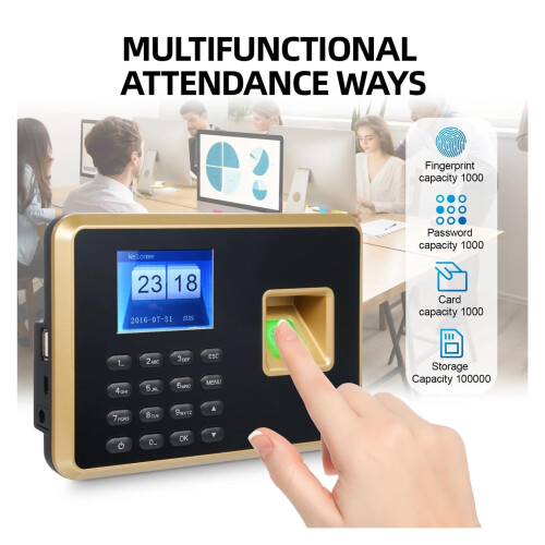 Biometric Attendance Machine Gold Type 3 with Fingerprint Time Clock MultiMode Authentication 2