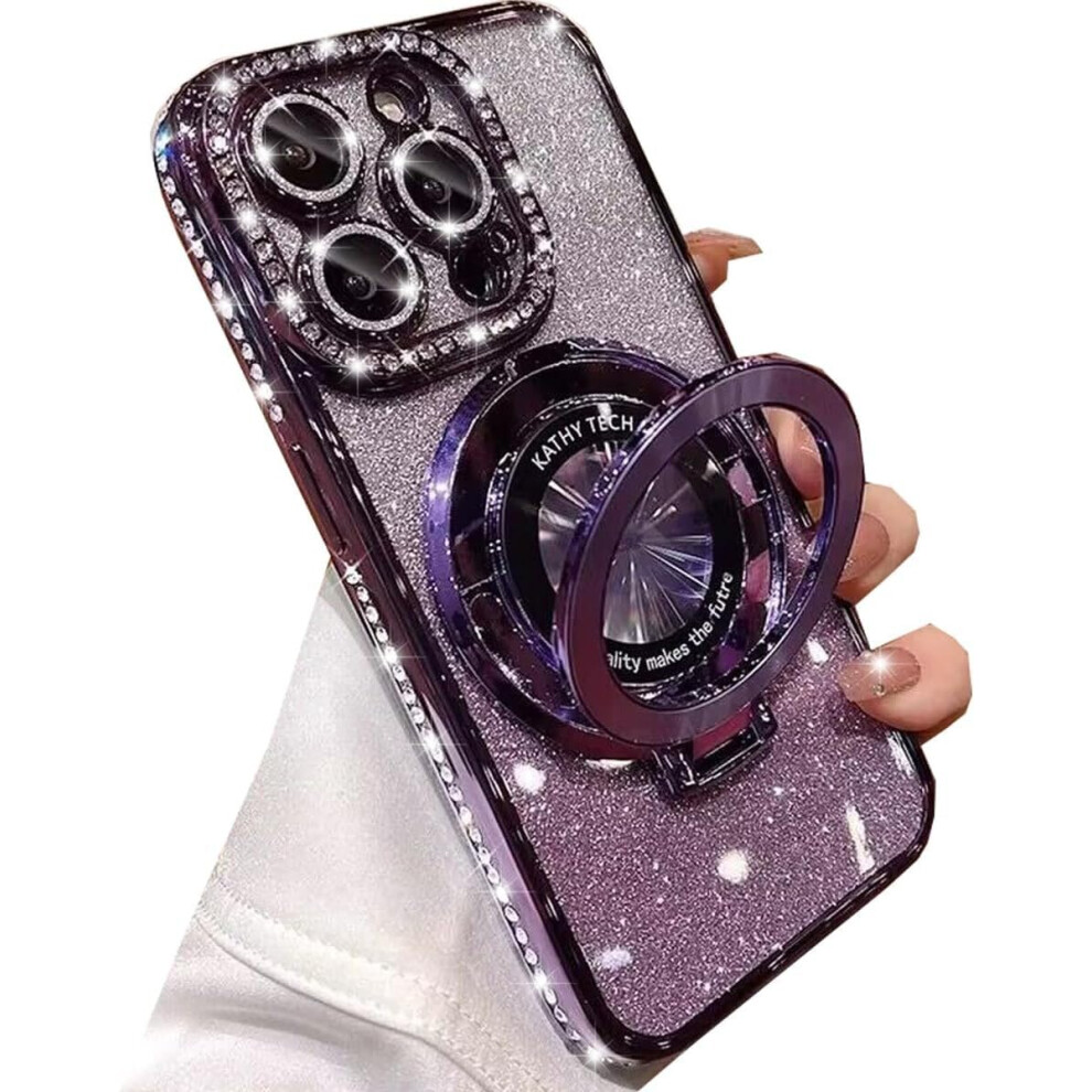 Case With Kickstand And Mirror, Luxury Glitter Rhinestone Bling Design For Women Compatible With Magsafe Iphone 16 Pro 9330225116509