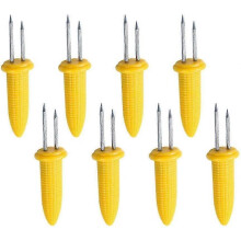 8 Interlocking Corn Holders Stainless Steel Cob Forks, Twin Prong Sweetcorn Skewers - DD0