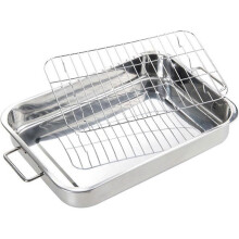 (36*26*6CM) Stainless Steel Oven Pan with Rack Baking Roaster Tin Tray Kitchen Cookware Roaster - q36