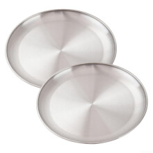 Stainless Steel Camping Plates Set 2 Pack 30x1.6cm Durable Stackable Lightweight Outdoor Tableware