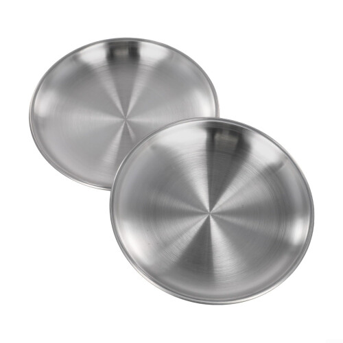 Stainless Steel Camping Plates Set 2 Pack 30x1.6cm Durable Stackable Lightweight Outdoor Tableware 1