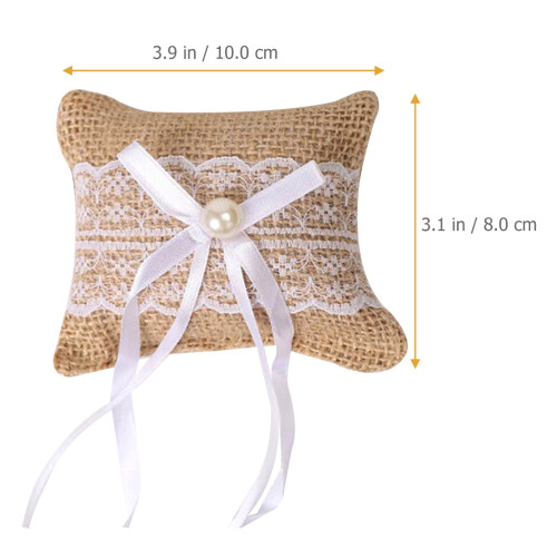 2Pièces Coussin D’alliance Mariage En Lin Dentelle Élégant 1
