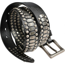 (32, Black) Stylish Mens Studded Casual Italian Cowhide Leather Belts For Jeans Punk Rock Rivets Belt With Buckle For Men
