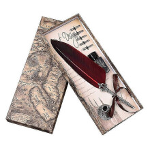 (Red) Antique Quill Feather Pen Set, Fountain Pen Set Writing Quill