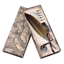 (Yellow) Antique Quill Feather Pen Set, Fountain Pen Set Writing Quill