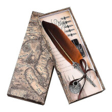 (Brown) Antique Quill Feather Pen Set, Fountain Pen Set Writing Quill