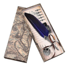 (Sapphire blue) Antique Quill Feather Pen Set, Fountain Pen Set Writing Quill