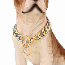 (18inches,Gold)Cuban Link Chain for Dogs, Stainless Steel Slip Collar with Durable Buckle, Adjustable Width for Comfort Fit