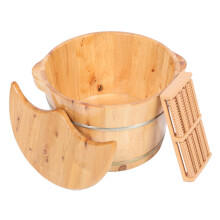 1Set Thick Wooden Foot Washing Bucket with Lid Home Foot Tub Khaki