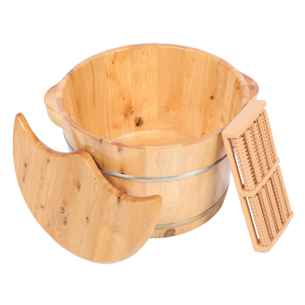 Artibetter 1Set Thick Wooden Foot Washing Bucket With Lid Home Foot Tub Khaki