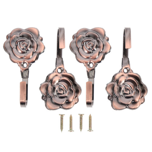 4Ensembles Supports Rideaux Marron Motif De Rose