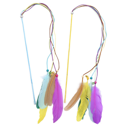 2Pcs Assorted Color Cat Teasing Sticks Plastic Tassel Pet Playthings