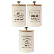 3Pièces Boîtes Zinc Cuisine Farmhouse Pour Café Sucre Assorties
